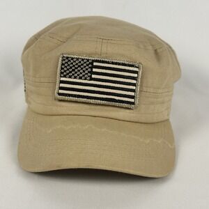 Pit Bull Military Patrol Cap Tan Tactical Hat Hook & Loop American Flag Patch